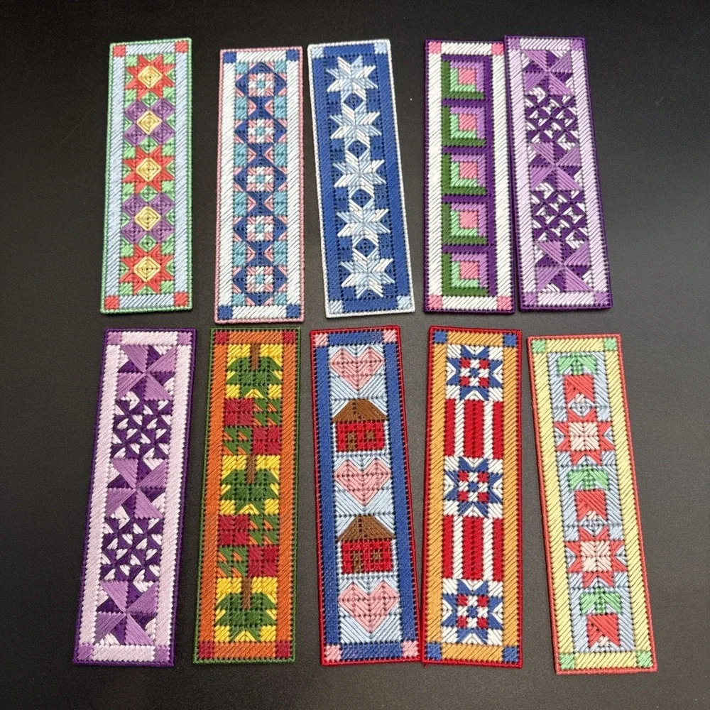 Lot of 10 Plastic Canvas‎ Bookmarks COMPLETE Cottagecore Bookworm